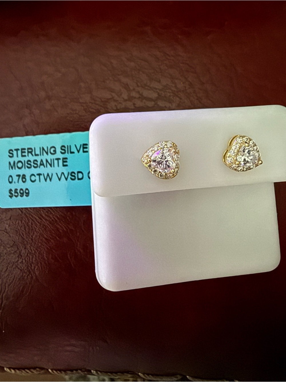 Heart Halo Moissanite Stud Earrings in Gold Tone